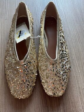 Gold Sequin Embellished Women's Flats